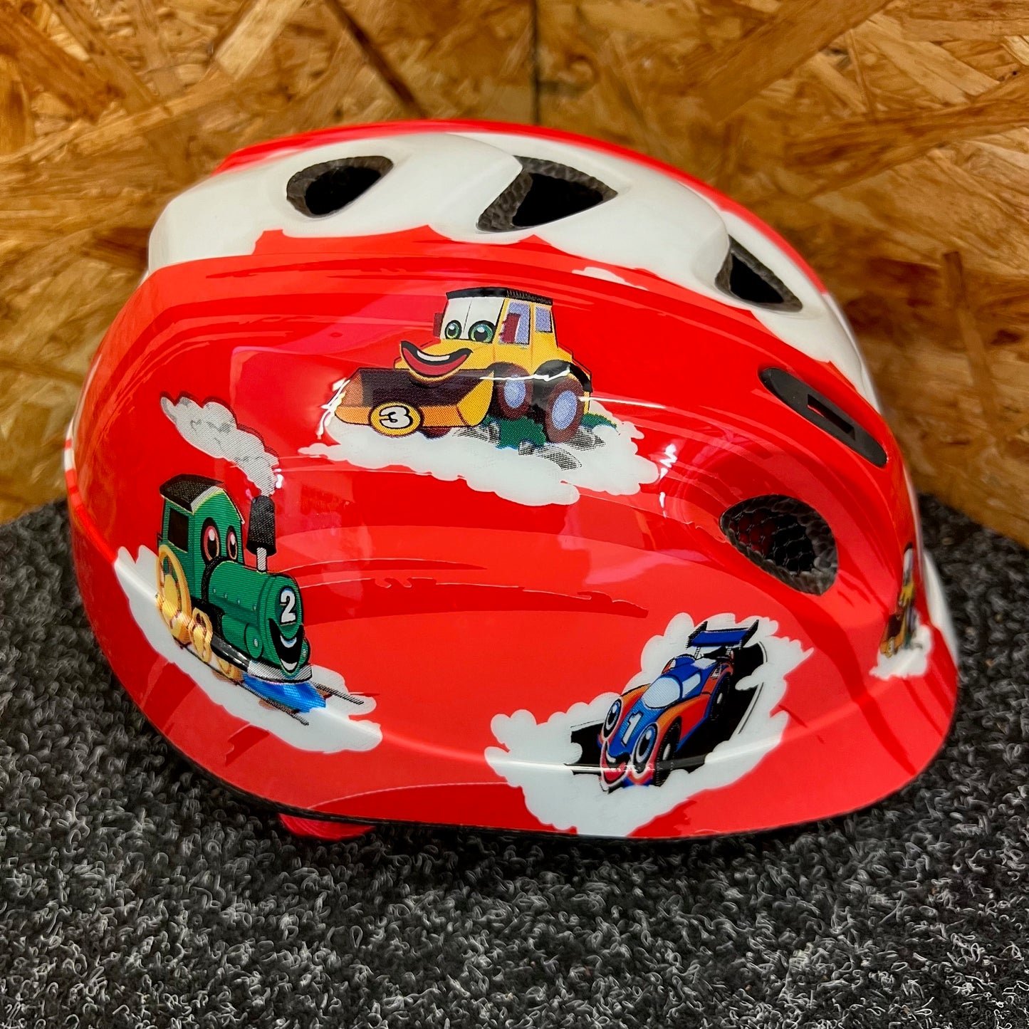 Apex Childrens Cycle Helmet, Red with Vehicles - Small - 46-52cm